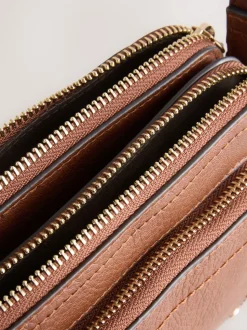 Marron fauve - Sac à bandoulière à double fermeture éclair