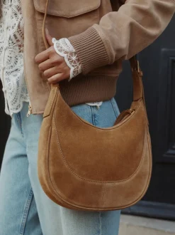 Marron fauve - Sac à bandoulière en cuir à encolure dégagée