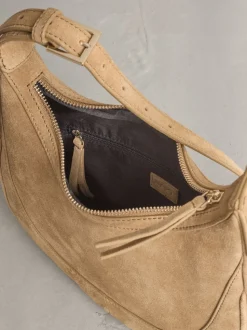 Marron fauve - Sac à bandoulière en cuir à encolure dégagée