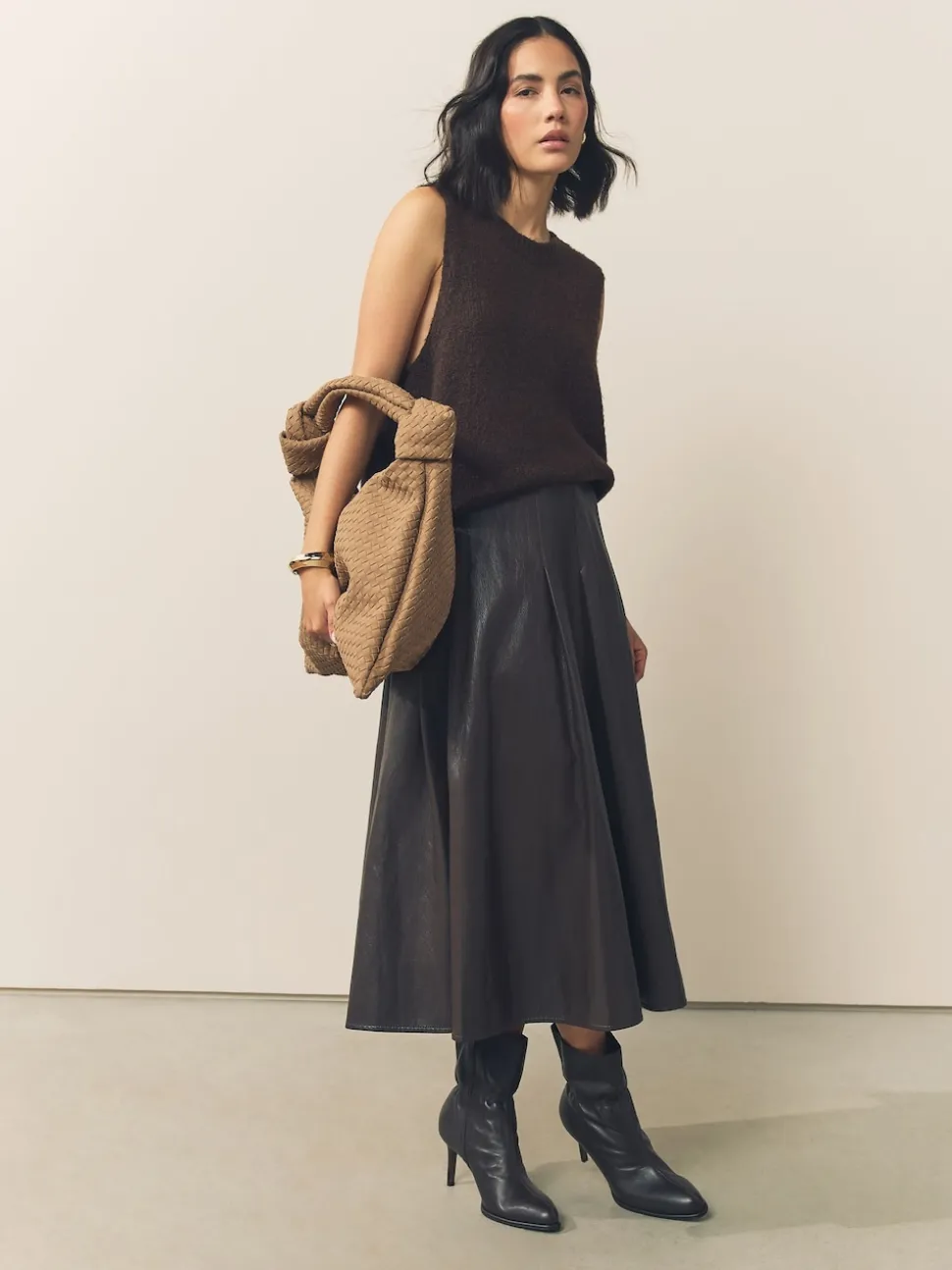 Marron fauve - Sac bandoulière tissé en Faux daim