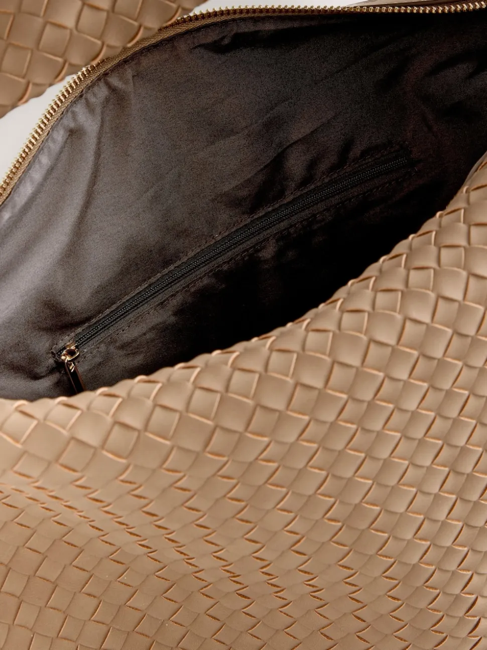 Marron fauve - Sac bandoulière tissé en Faux daim