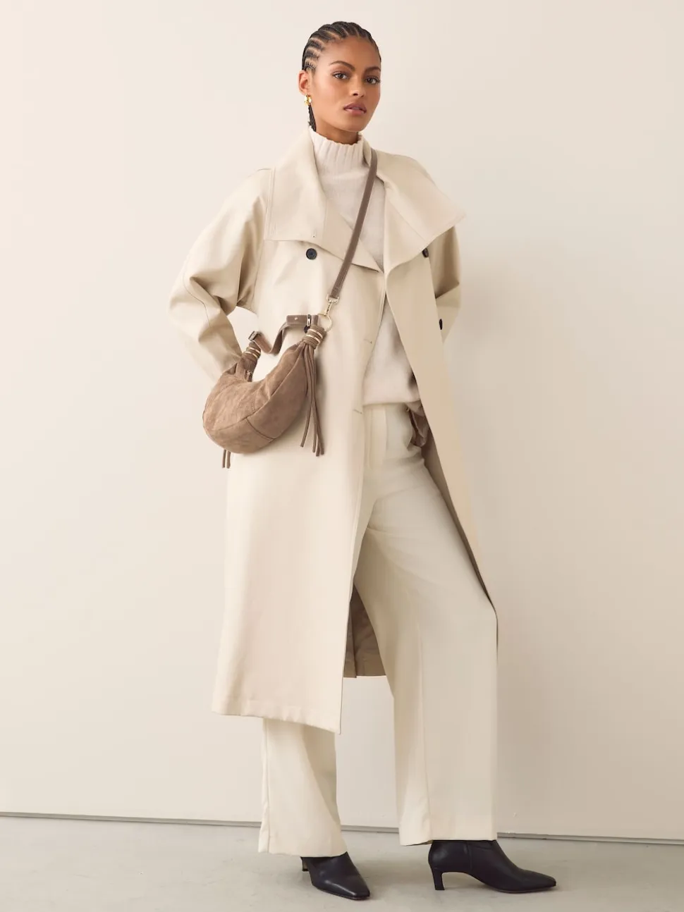 Marron fauve - Sac bandoulière en Faux daim