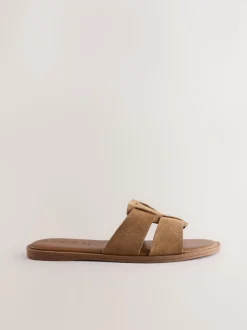 Marron fauve - Sandales mules à fente