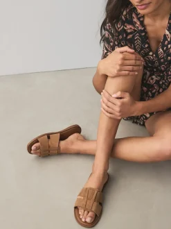 Marron fauve - Sandales mules à fente