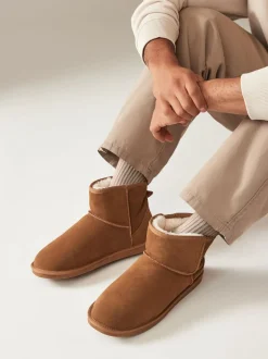 Marron fauve - Signature Bottes en daim avec doublure en fausse fourrure