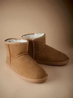 Marron fauve - Signature Bottes en daim avec doublure en fausse fourrure