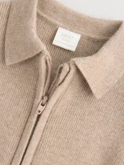 Marron fauve - Veste-chemise zippée en maille sur le devant (0mois à2ans)