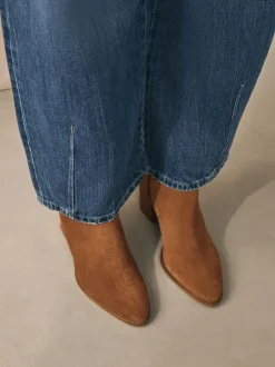 Marron fauve en daim - Bottines western à talons carrés