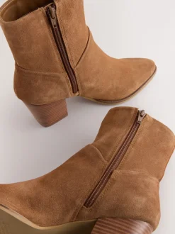 Marron fauve en daim - Bottines western à talons carrés
