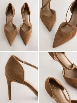 Marron fauve en daim - Talons de cour asymétriques en cuir haut de gamme
