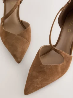 Marron fauve en daim - Talons de cour asymétriques en cuir haut de gamme