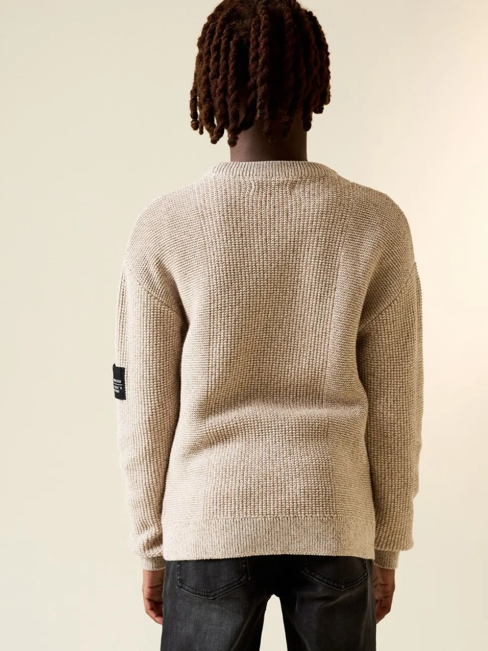 Marron grège - Pull utilitaire en maille à col rond (3-16ans)