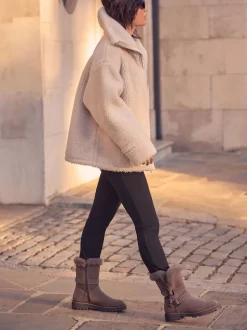 Marron mink - Bottes en fausse fourrure à double boucle