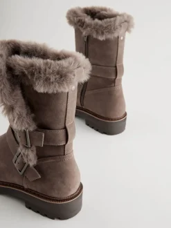 Marron mink - Bottes en fausse fourrure à double boucle