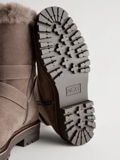 Marron mink - Bottes en fausse fourrure à double boucle