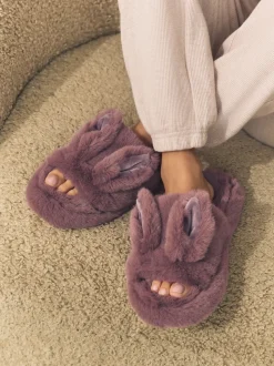 Marron mink - Chaussons Curseur en fausse fourrure lapin