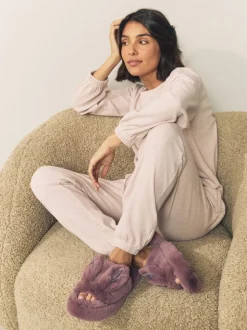 Marron mink - Chaussons Curseur en fausse fourrure lapin