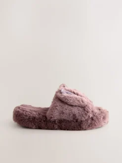 Marron mink - Chaussons Curseur en fausse fourrure lapin