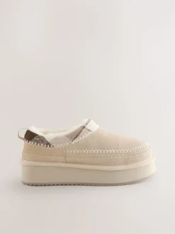 Marron mink - Chaussures à plateforme confortables doublées de fourrure Forever Comfort® en cuir