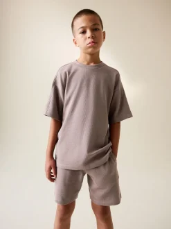 Marron mink - Ensemble t-shirt et short texturé Manchester Courts (3-16ans)