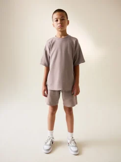 Marron mink - Ensemble t-shirt et short texturé Manchester Courts (3-16ans)