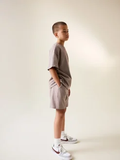 Marron mink - Ensemble t-shirt et short texturé Manchester Courts (3-16ans)