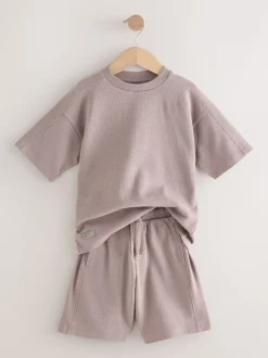 Marron mink - Ensemble t-shirt et short texturé Manchester Courts (3-16ans)