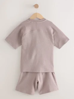 Marron mink - Ensemble t-shirt et short texturé Manchester Courts (3-16ans)