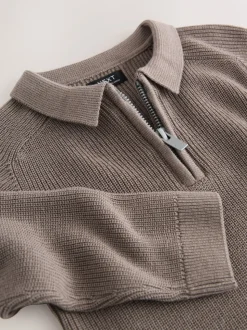 Marron mink - Manches longues Quarter Zip Knitted Polos (3mths-7yrs)