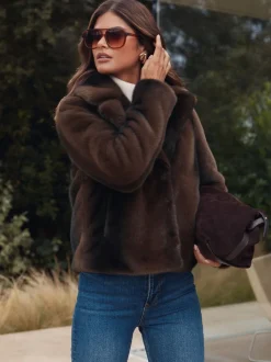 Marron mink - Manteau Lipsy court à col