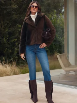 Marron mink - Manteau Lipsy court à col