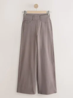 Marron mink - Pantalon large en denim de jersey