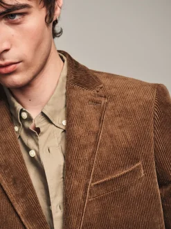 Marron neutre - Blazer en velours côtelé