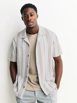 Marron neutre - Chemise rayée en jersey Manches courtes