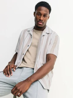 Marron neutre - Chemise rayée en jersey Manches courtes