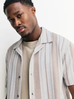 Marron neutre - Chemise rayée en jersey Manches courtes