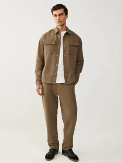 Marron neutre - Jogging droit en sergé texturé