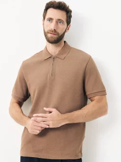 Marron neutre - Polo texturé élégant à col zippé