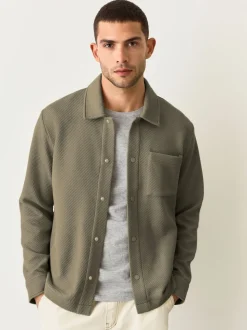 Marron neutre - Veste-chemise en jersey texturé diagonal