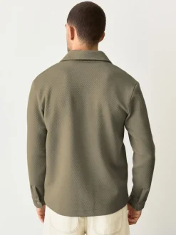 Marron neutre - Veste-chemise en jersey texturé diagonal