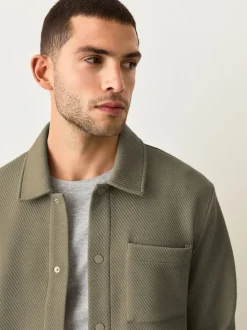 Marron neutre - Veste-chemise en jersey texturé diagonal