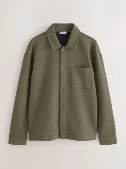 Marron neutre - Veste-chemise en jersey texturé diagonal