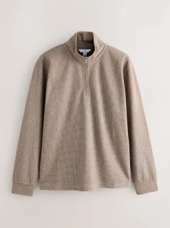 Marron neutre pied-de-poule - Pull à manches longues et col zippé