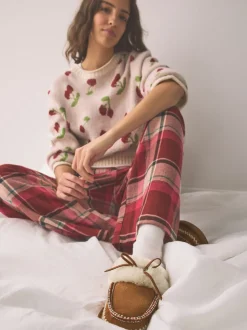 Marron noisette - Chaussons mules doublés de fausse fourrure en daim Stitch