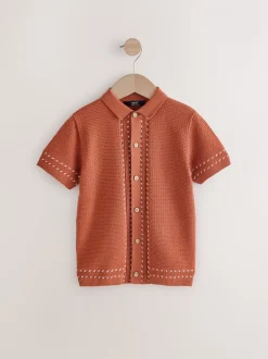 Marron rouille - 100% coton Manches Courts Polos en maille (3-16ans)