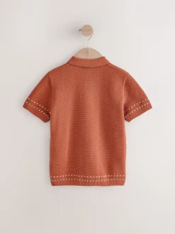 Marron rouille - 100% coton Manches Courts Polos en maille (3-16ans)