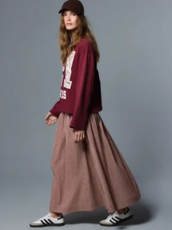 Marron rouille - Jupe longue vichy taille basse