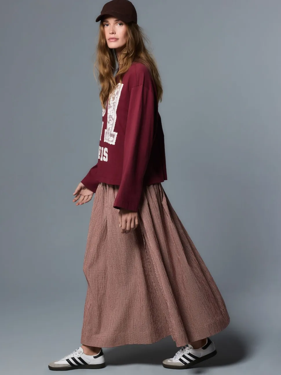 Marron rouille - Jupe longue vichy taille basse