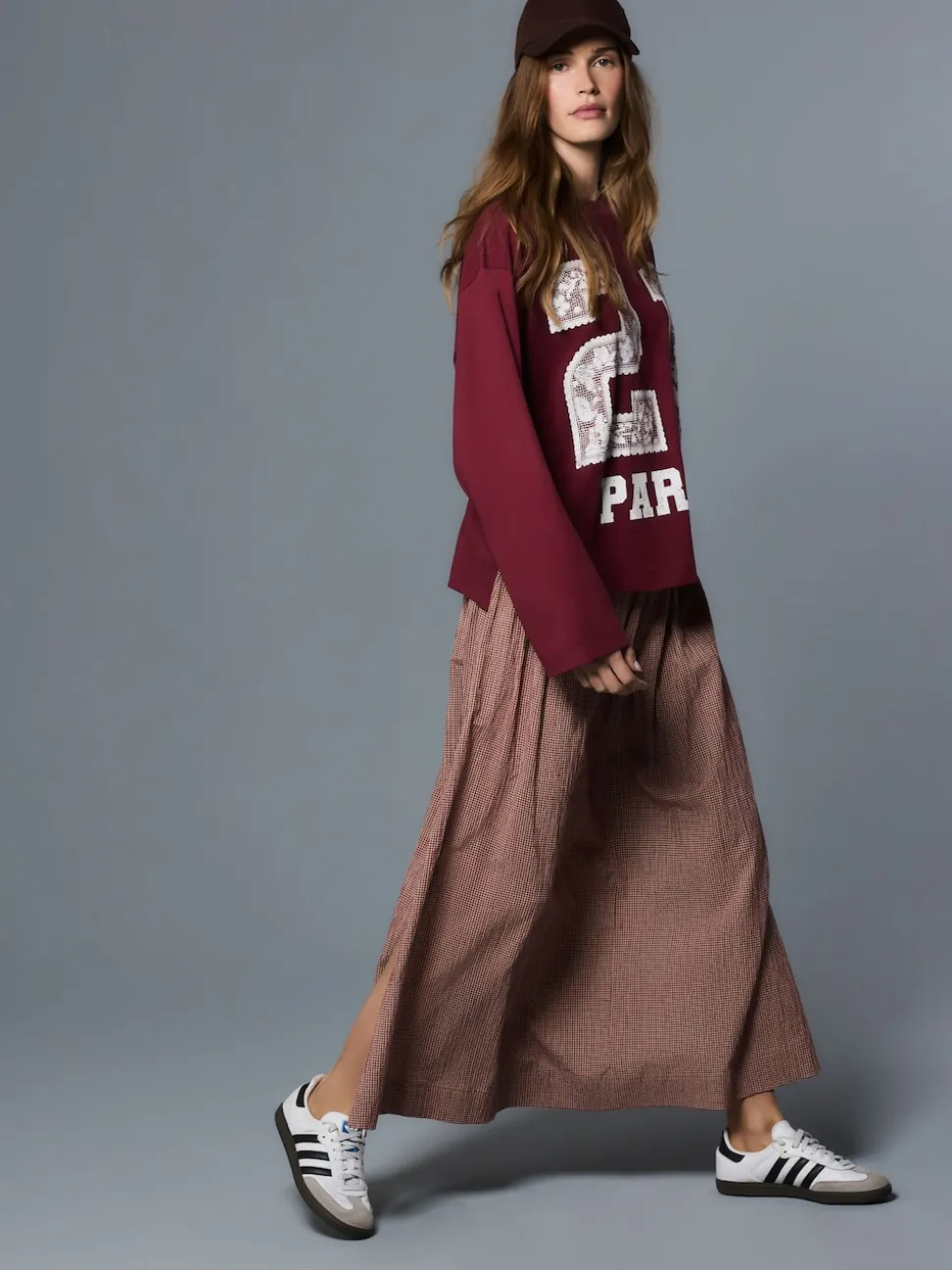 Marron rouille - Jupe longue vichy taille basse