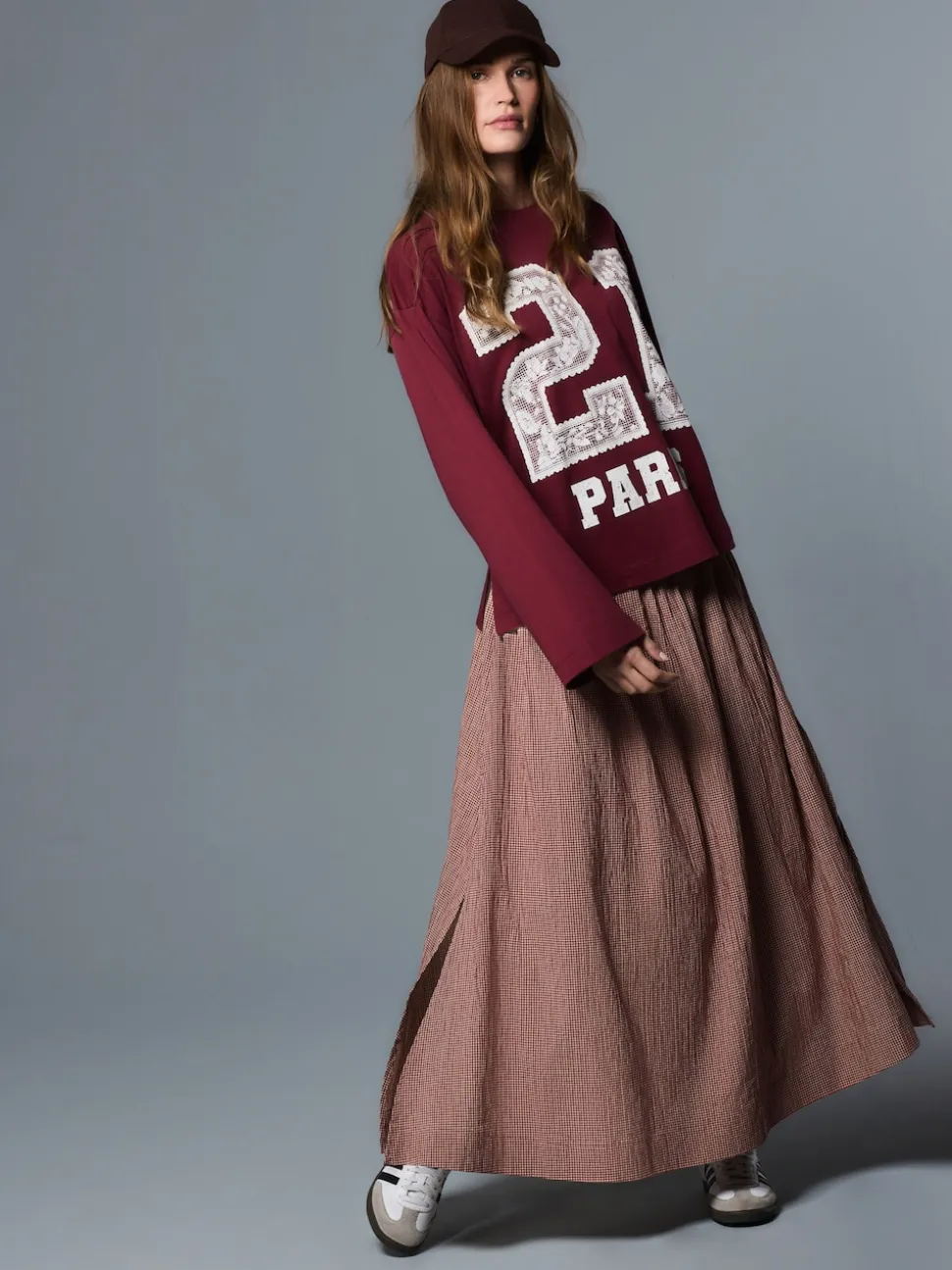 Marron rouille - Jupe longue vichy taille basse